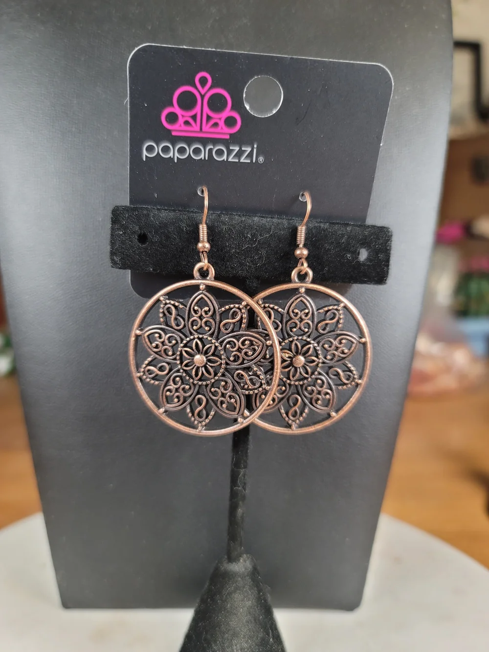 Paparazzi Copper Mandala Filigree Drop Earrings